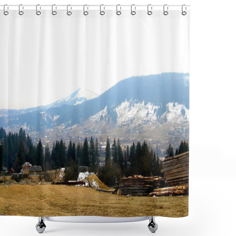 Personality  Autumn Mountain Landscape With Spruce Shower Curtains