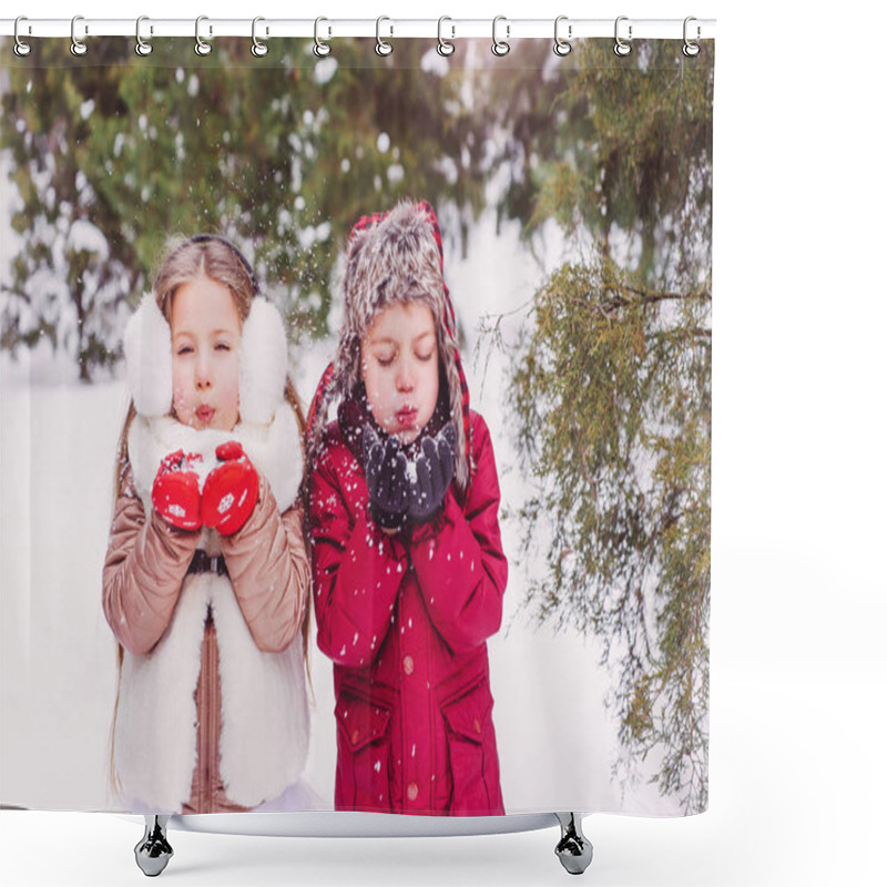 Personality  The Kids Blowing Snow, Children And Fun In The Winter Shower Curtains