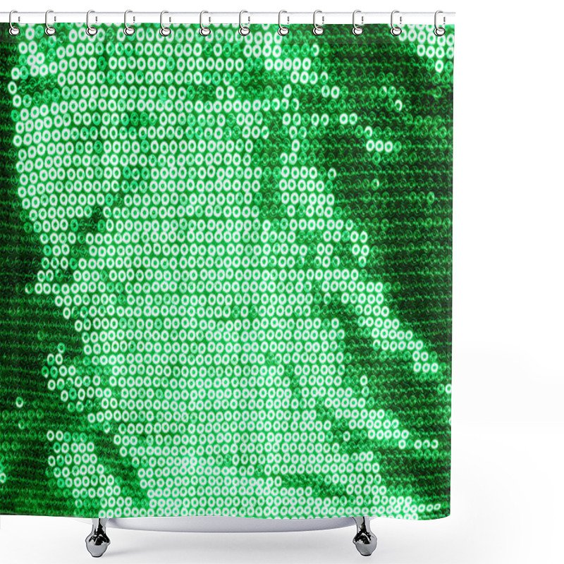 Personality  Background Texture, Pattern. The Fabric Is Dark Green With Sequins. Make A Statement With Sequins ! Presenting The Stylish Two-toned Paillette Sequins On The Nylon Spandex Stretch Backing. Shower Curtains