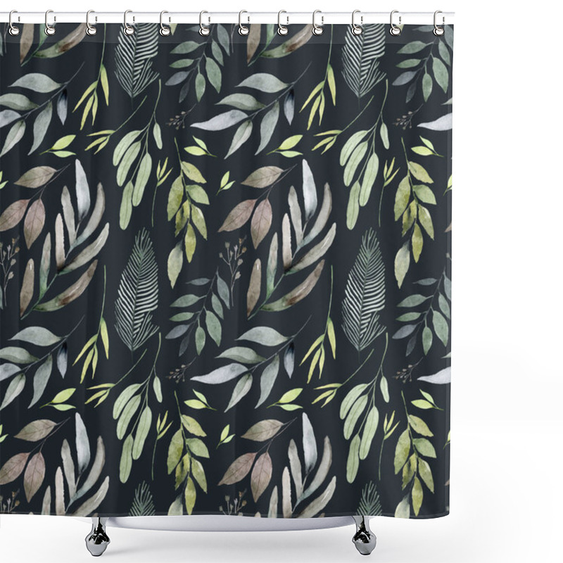 Personality  Seamless Pattern Of Eucalyptus Palm Fern Different Tree, Foliage Natural Branches, Green Leaves, Herbs, Tropical Plant Hand Drawn Watercolor Fresh Beauty Rustic Eco Friendly Background On White Shower Curtains