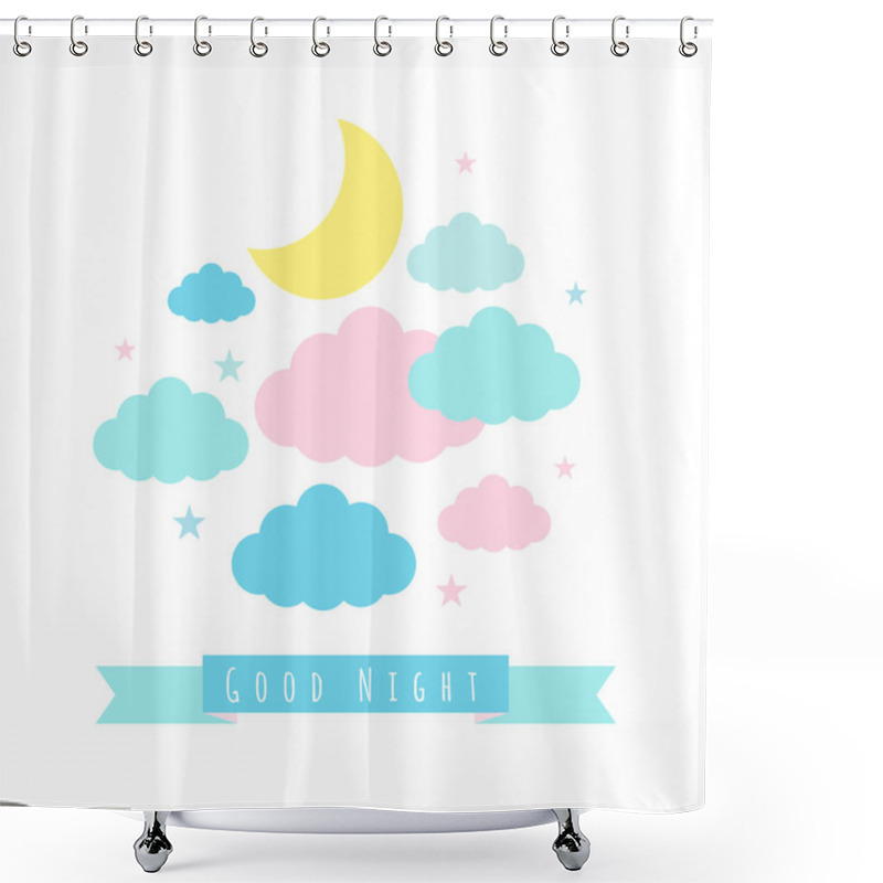 Personality  Childish Background With Moon Clouds And Stars Shower Curtains