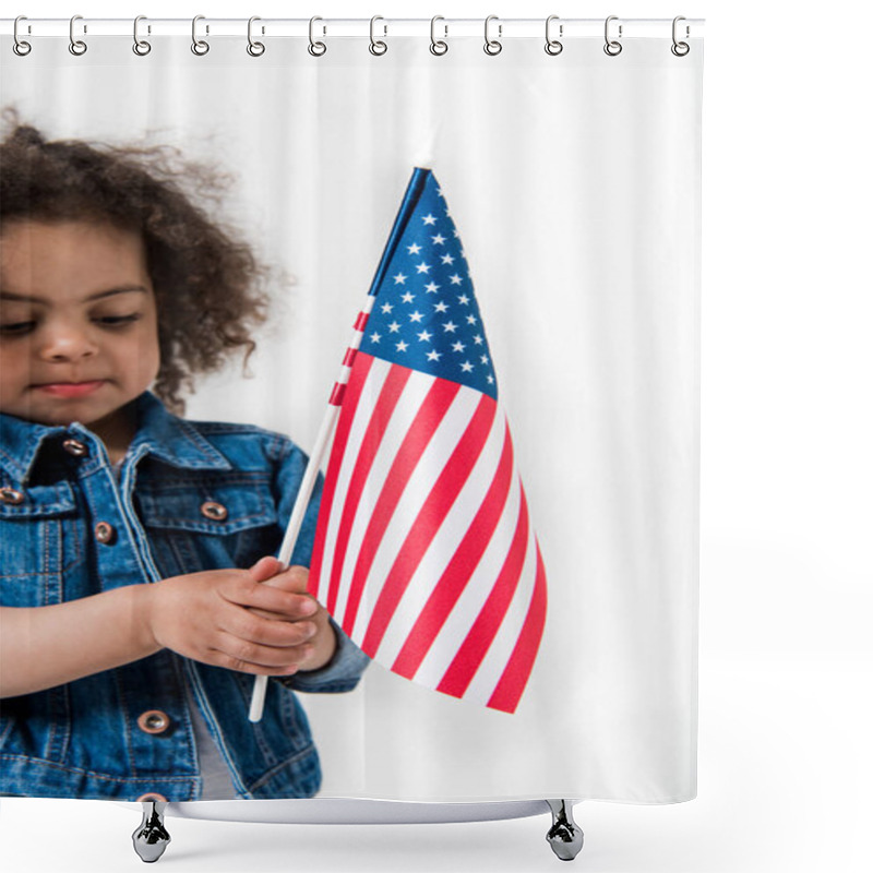 Personality  Baby Girl With American Flag Shower Curtains