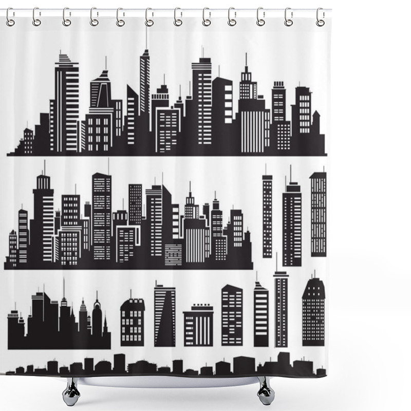 Personality  Set Of Vector Cities Silhouette And Elements For Design. Shower Curtains