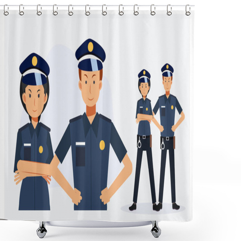 Personality  Policeman ,male And Female Cops.flat Vector Cartoon Character Illustration. Shower Curtains