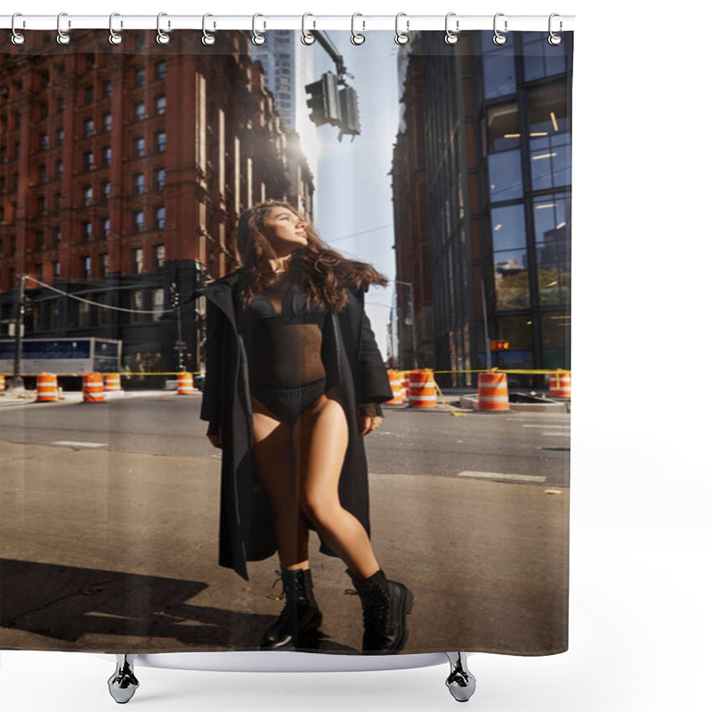 Personality  A Young Woman Dances In The Streets Of New York City. Shower Curtains