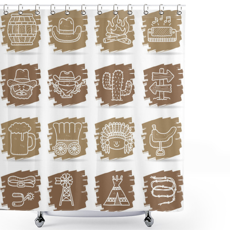 Personality  Wild West ,cowboys Icon Set Shower Curtains