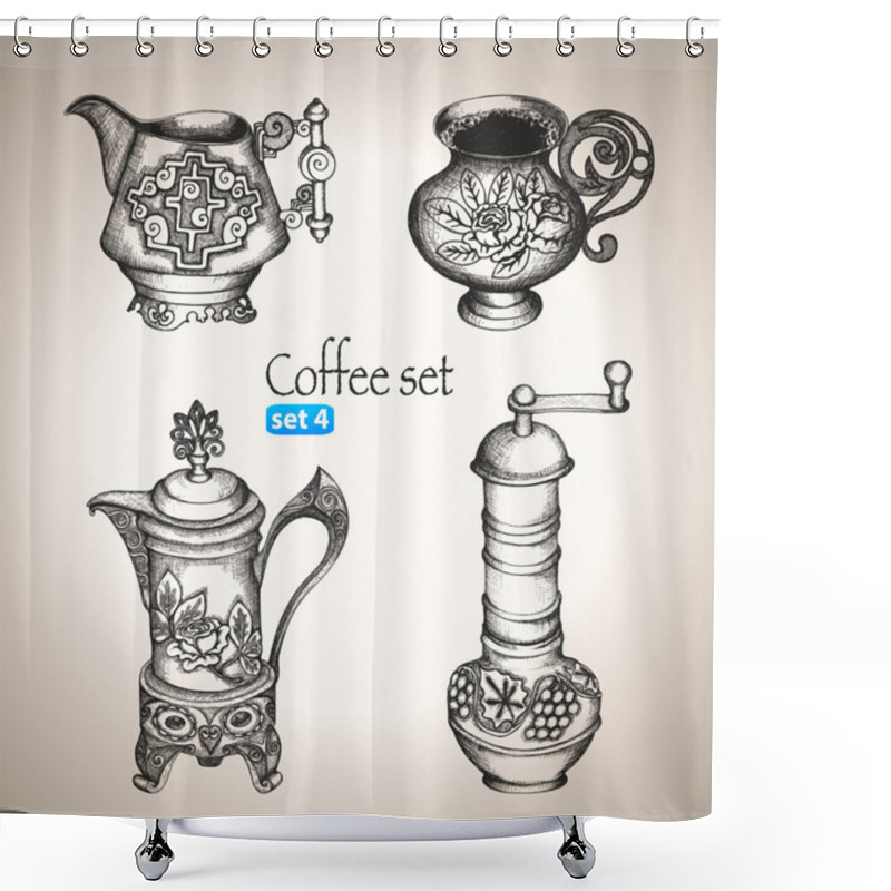 Personality  Coffee And Tea Set Shower Curtains