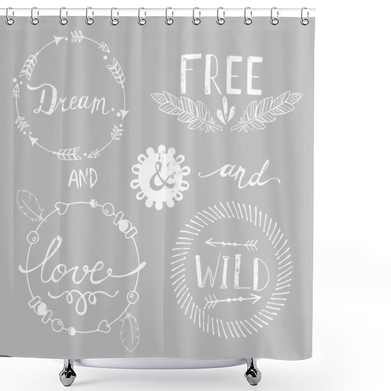 Personality  Set Of Boho Style Frames And Elements. Vector Illustration. Shower Curtains