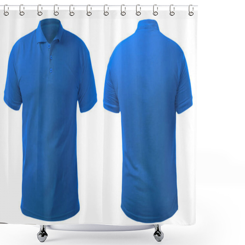 Personality  Blank Collared Shirt Mock Up Template, Front And Back View, Isolated On White, Plain Blue T-shirt Mockup. Polo Tee Design Presentation For Print. Shower Curtains