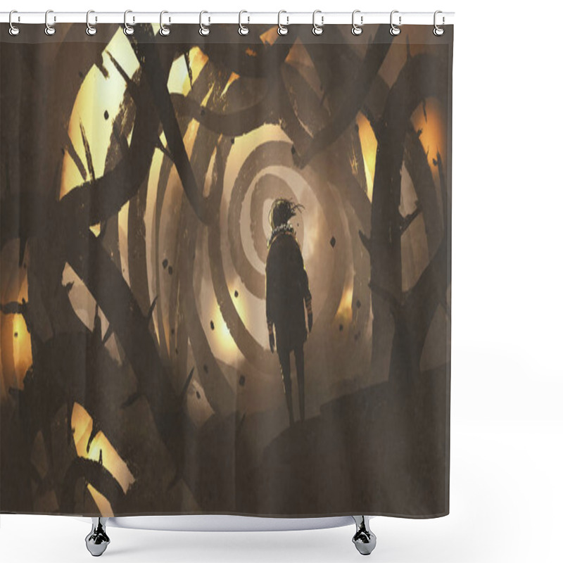 Personality  Man Walking In Mystery Forest With Thorny Tree Shower Curtains