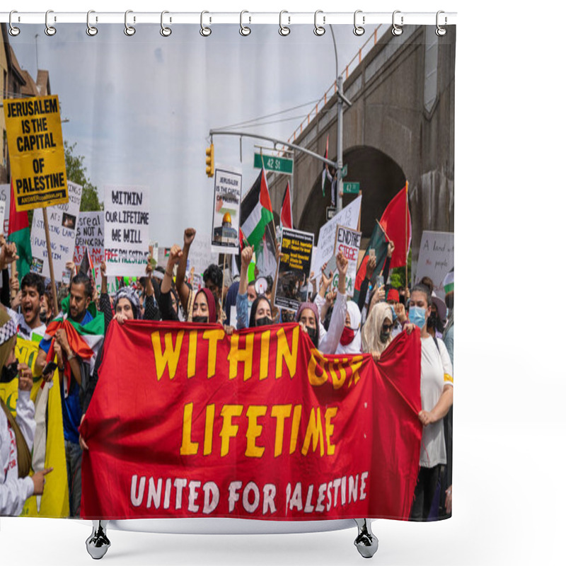 Personality  Palestinian March In Queens (Sunnyside) In Light Of The Ongoing Escalating Events And Ceasefire Taking Place In Gaza Between Palestinians And Israelis. Photographed 05/22/2021 Shower Curtains