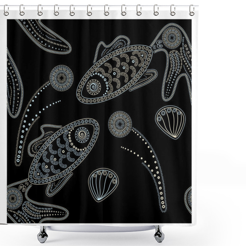 Personality  Vector Seamless Fishes On Black Shower Curtains