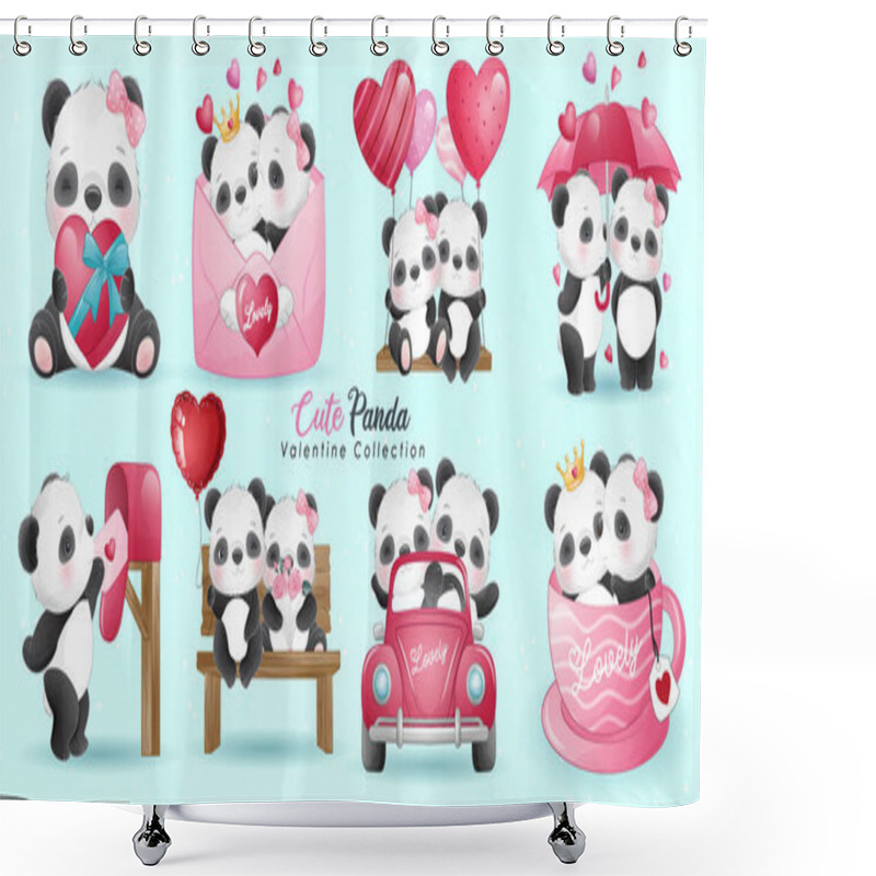 Personality  Cute Doodle Panda With Poses Collection Shower Curtains