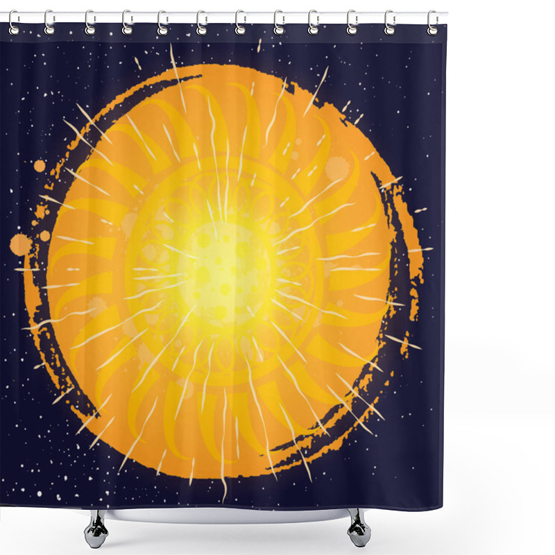 Personality  Decorative Oriental Style Sun Or Moon On Dark Space With Stars. Sun Medallion Ornament. Ethnic Decorative And Detailed. Sacred Moon Or Sun Alchemy Occult And Mystic Symbol. Flesh Tattoo Design Vector. Shower Curtains