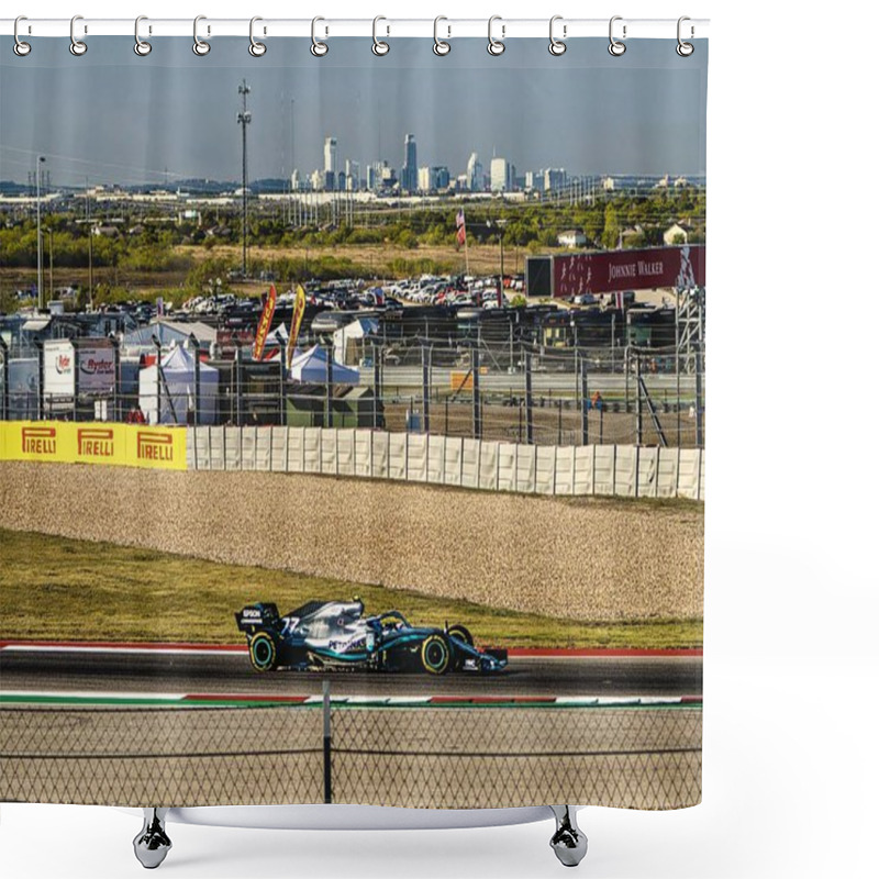 Personality  AUSTIN, UNITED STATES - Nov 03, 2019: Valtteri Botas Blasts By The Austin Downtown Skyline As He Wins The Circuit Of Americas US Grand Prix Shower Curtains