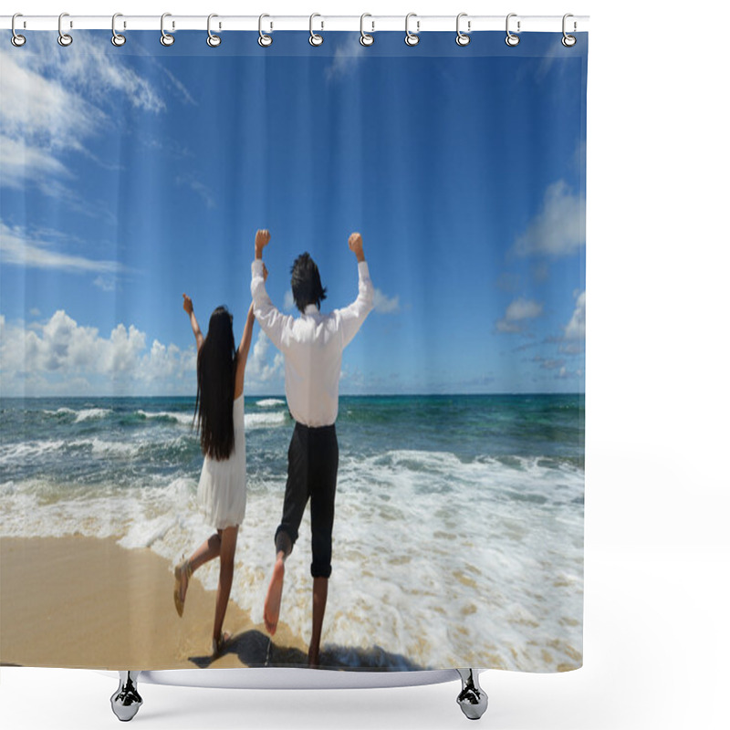 Personality  Man And Woman On The Beach Shower Curtains