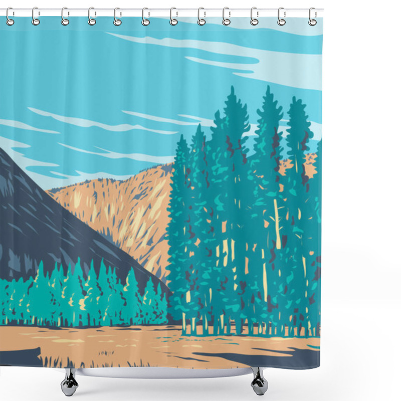 Personality  WPA Poster Art Of The Tuolumne Meadows In The Eastern Section Of Yosemite National Park, California USA Done In Works Project Administration Or Federal Art Project Style Or Federal Art Project Style. Shower Curtains