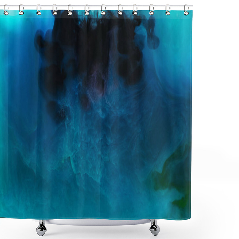 Personality  Full Frame Image Of Mixing Of Blue, Black, Turquoise And Green Paints Splashes In Water Shower Curtains