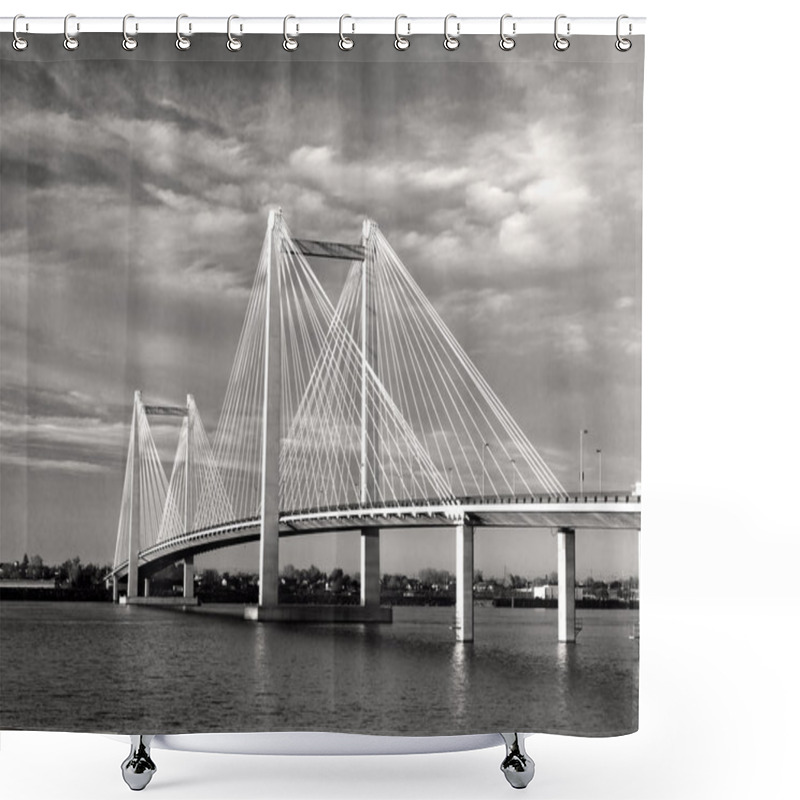 Personality  B&W Of Cable Bridge. Shower Curtains