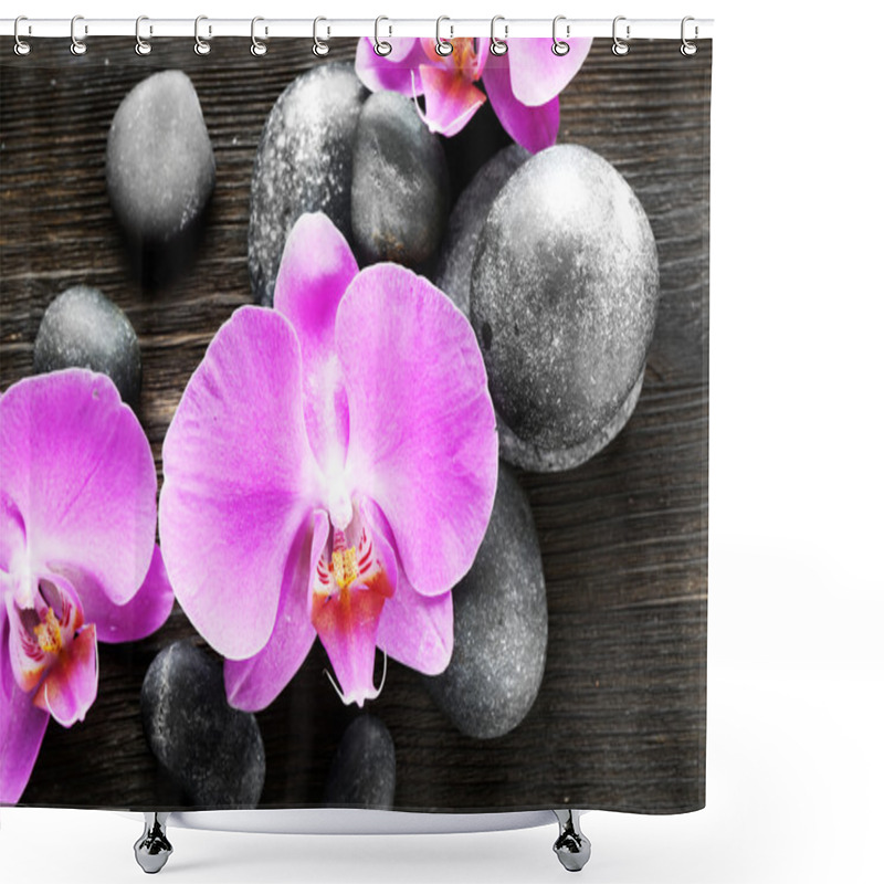 Personality  Black Spa Stones And Orchids Shower Curtains