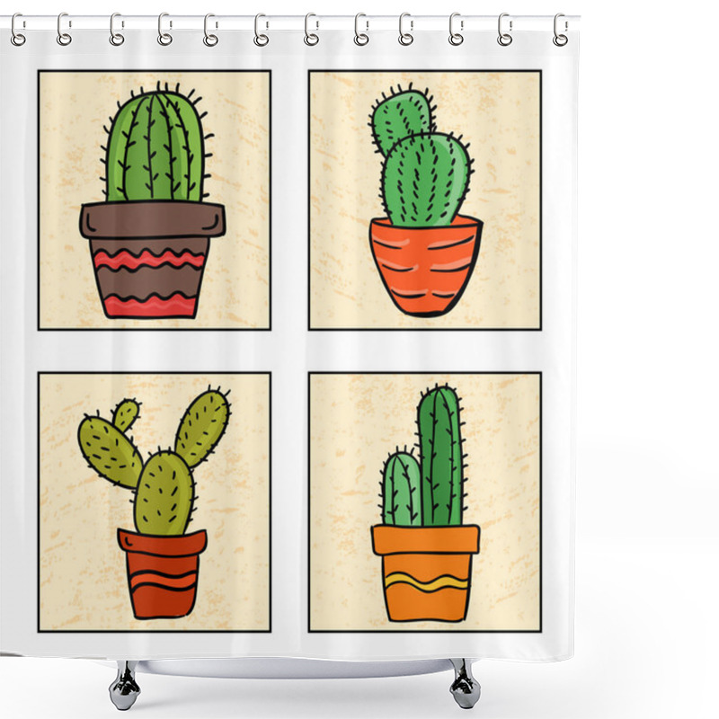 Personality  Four Cactus In A Pot Shower Curtains