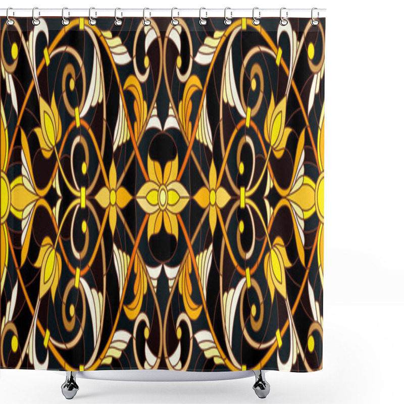 Personality  Illustration In Stained Glass Style With Floral Ornament ,imitation Gold On Dark Background With Swirls And Floral Motifs Shower Curtains