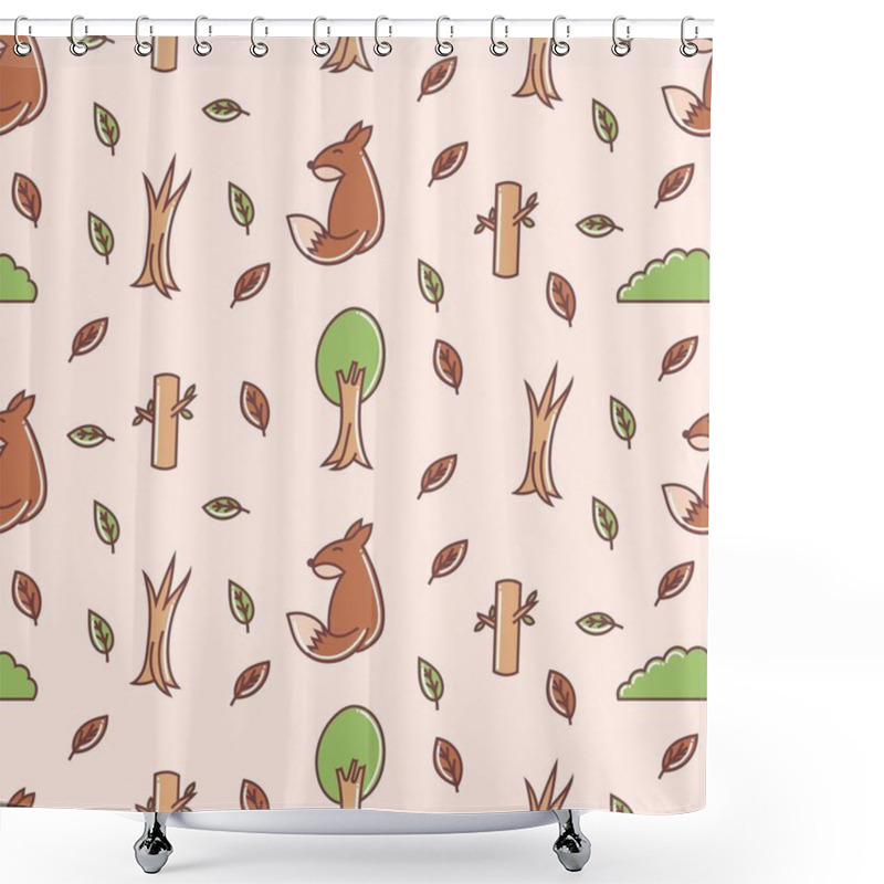 Personality  Cute Fox Seamless Pattern, Tree, Leaf, Cloud, Drawings Shower Curtains