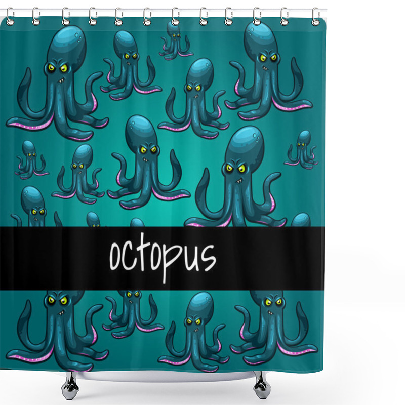 Personality  Big Collection Octopuses On A Green Background Shower Curtains