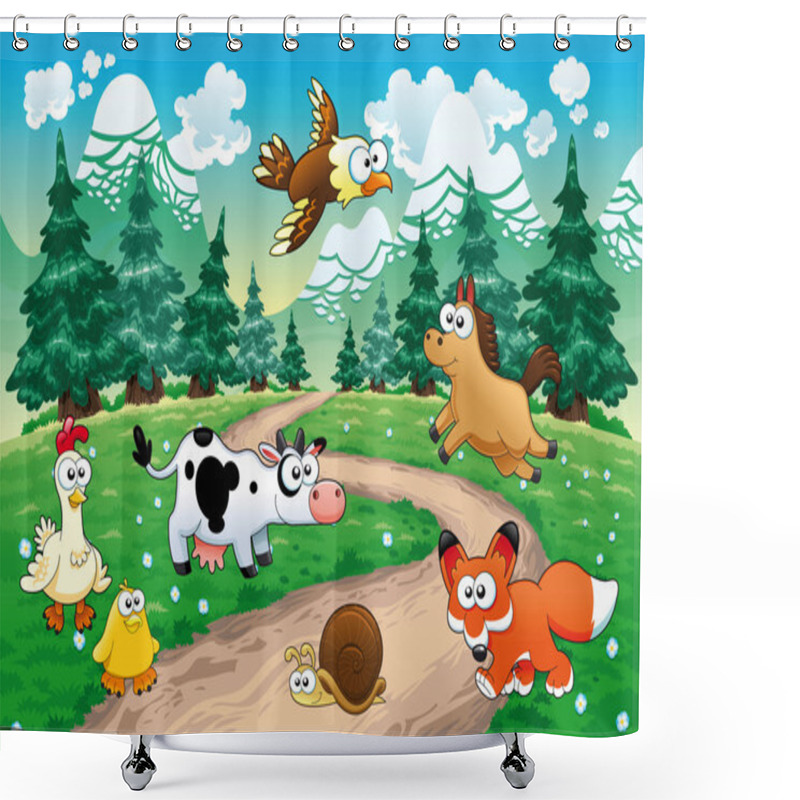 Personality  Family Of Animals With Background. Shower Curtains