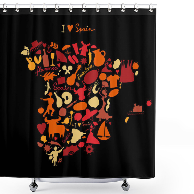 Personality  Spain Map Made From Design Elements. Sketch Design Shower Curtains