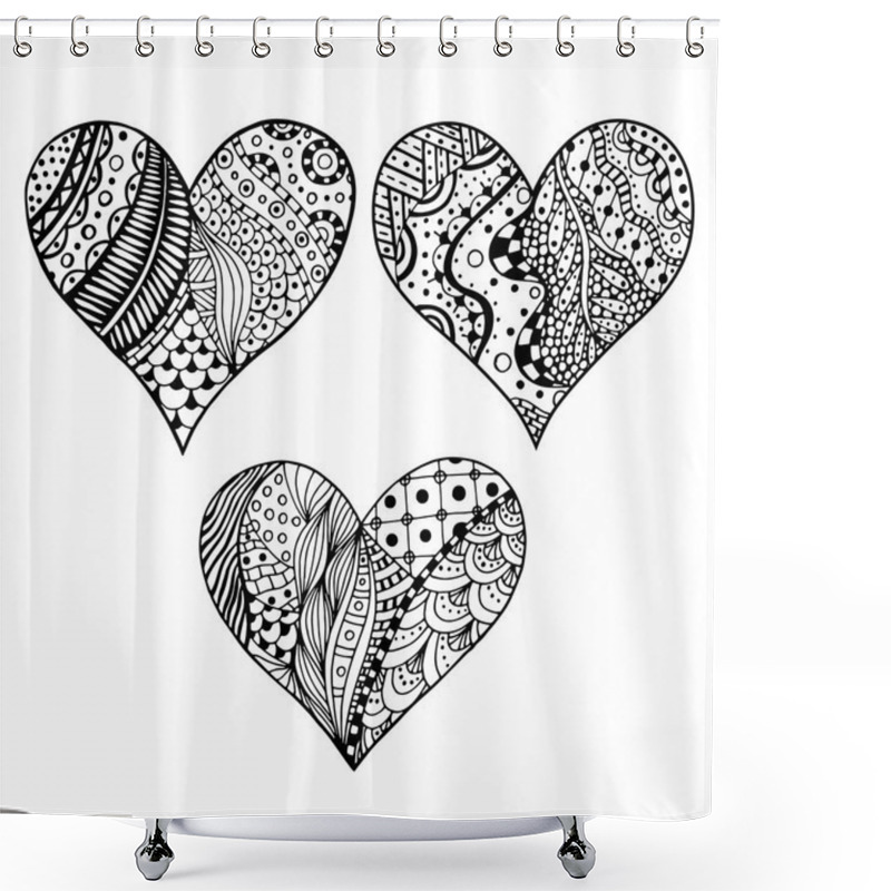 Personality  Set Of Hand Drawn Hearts Shower Curtains