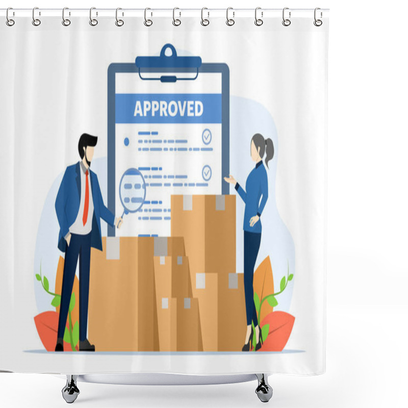 Personality  Inventory Control Concept, Warehouse Management, Logistics Services, Warehouse Employees Keep Delivery Records, Manage Incoming And Outgoing Goods, Flat Vector Illustration On A White Background. Shower Curtains