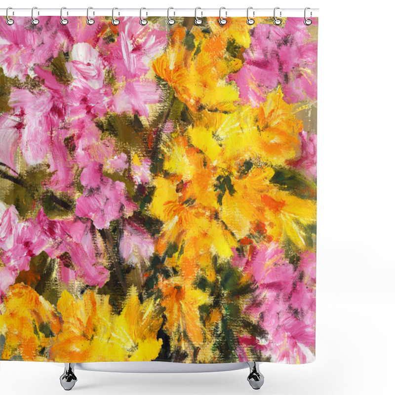 Personality  Pink And Yellow Flowers Abstract Painting Shower Curtains