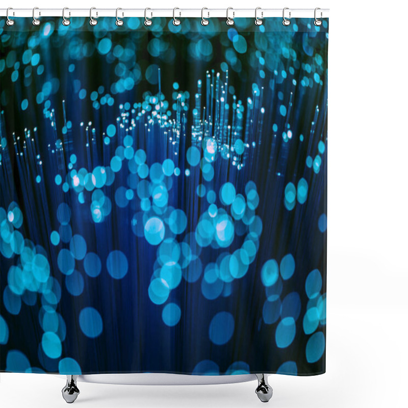 Personality  Selective Focus Of Glowing Blue Fiber Optics Texture With Bokeh Shower Curtains