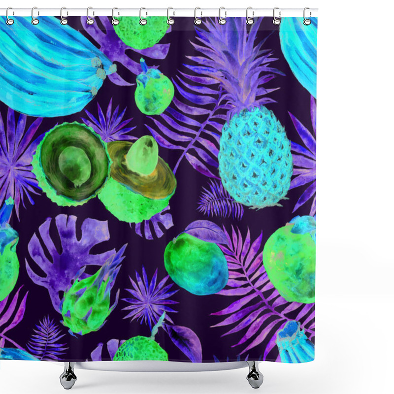 Personality  Watercolor Seamless Tropical Pattern. Hot, Jungle, Beach, Holiday. Bright Design Texture Background Shower Curtains