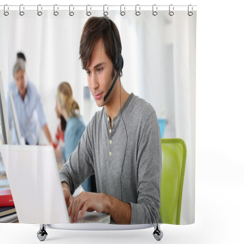 Personality  Student With Headset Shower Curtains