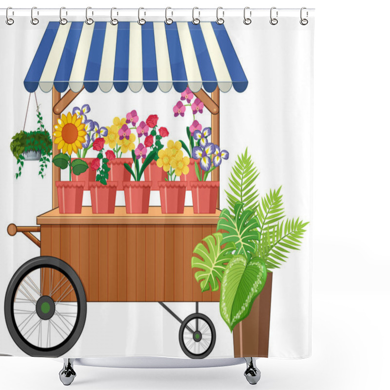 Personality  Flower Cart Shop Cartoon Style Isolated Illustration Shower Curtains