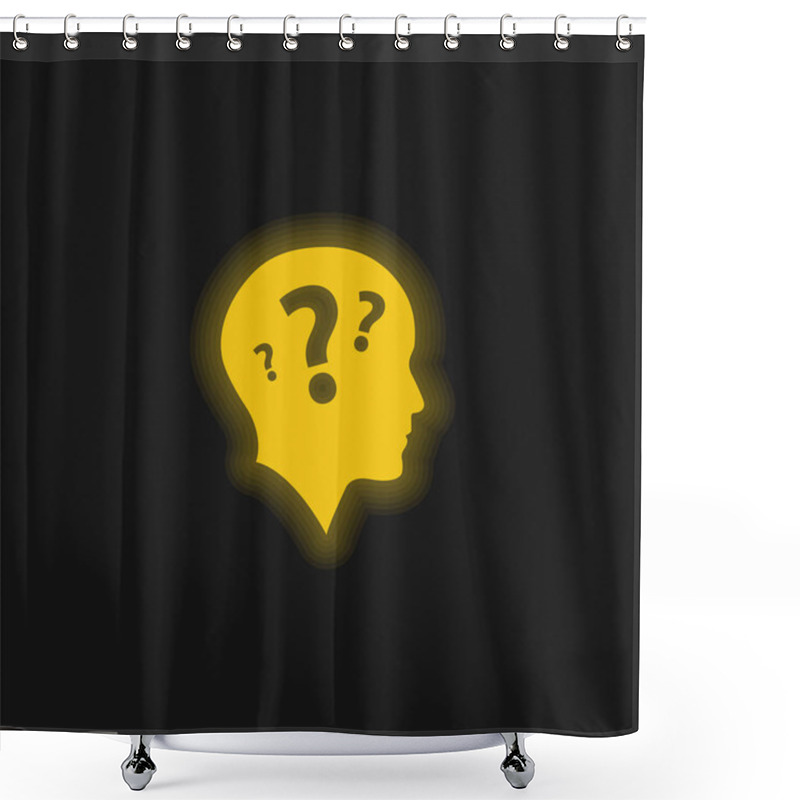 Personality  Bald Head Side View With Three Question Marks Yellow Glowing Neon Icon Shower Curtains