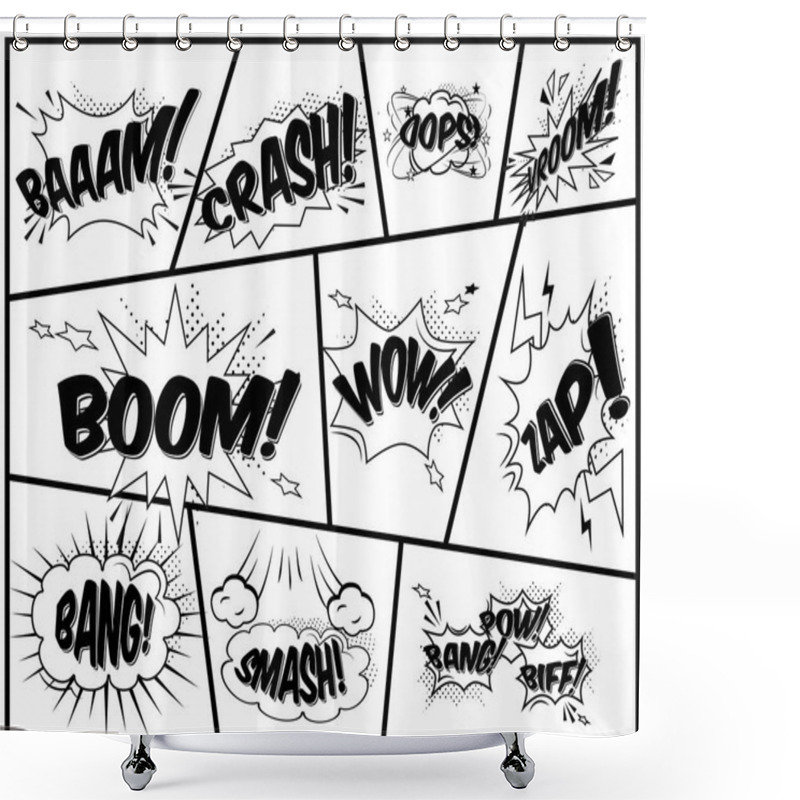 Personality  Comic Sound Effects. Good Scaling. Perfect Transparency Shower Curtains