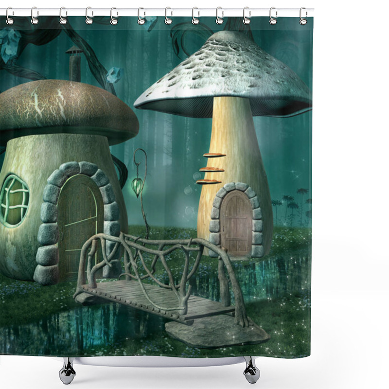 Personality  Little Fantasy Village By Night - 3D Illustration Shower Curtains