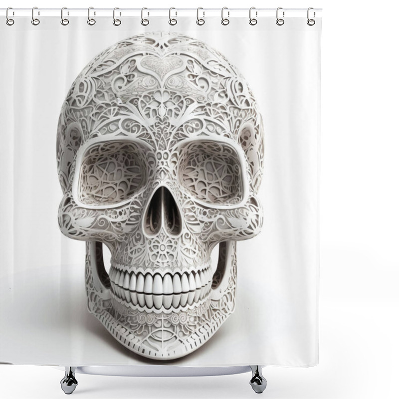 Personality  Scull. 3d Ornamental Lacy Style Inlay Scull. Patterned Surface Decorative Skull. Modern Textured Vector Scull Design On White Background. Abstract Beautiful 3d Scull Illustration. Grunge Texture. Shower Curtains