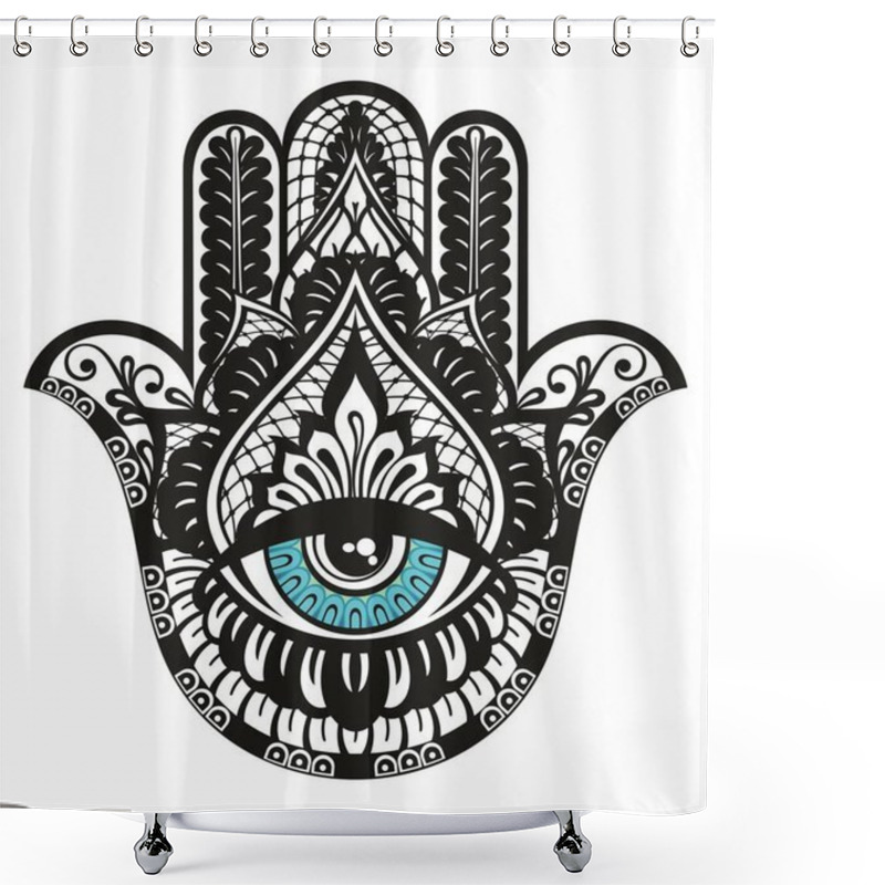 Personality  Hamsa Icon In Black Style Isolated On White Background. Religion Symbol Stock Vector Illustration Shower Curtains