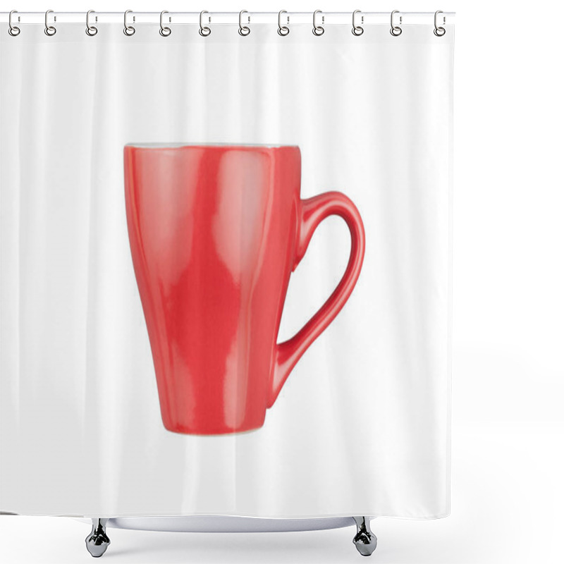 Personality  Single Red Ceramic Cup For Drinks Or Other Liquid Products Isolated On White Background Shower Curtains