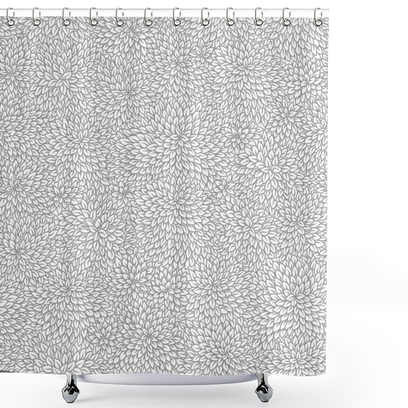 Personality  Vector Seamless Pattern Of Thin Contour Line Grey Leaves Foliage On A White Background Shower Curtains