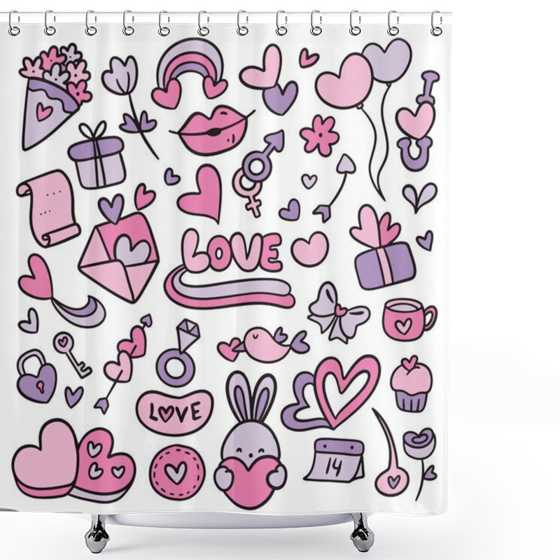 Personality  Hand Drawn Valentine's Day Doodles Shower Curtains