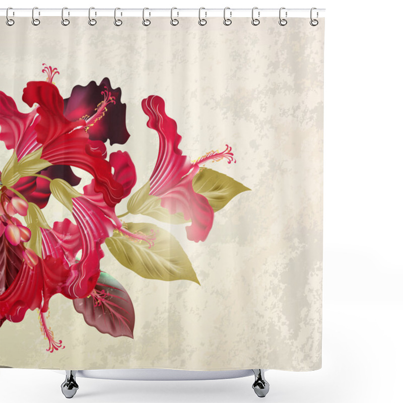 Personality  Vector Illustration With Hibiscus Flowers In Retro Style Shower Curtains