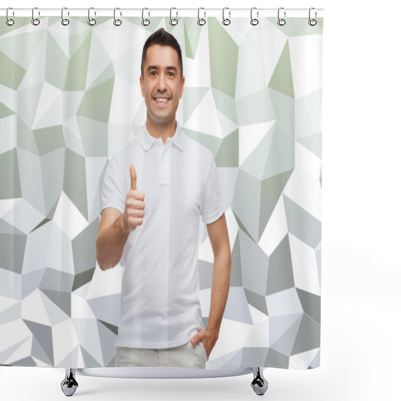 Personality  Smiling Man Showing Thumbs Up Shower Curtains