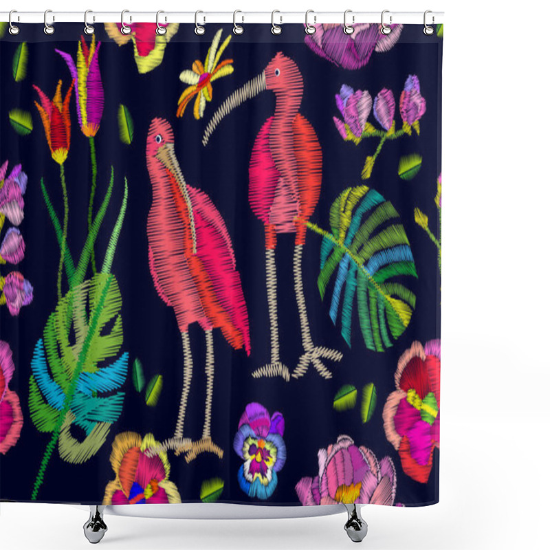 Personality  Brazilian Ibises In The Blooming Garden. Shower Curtains