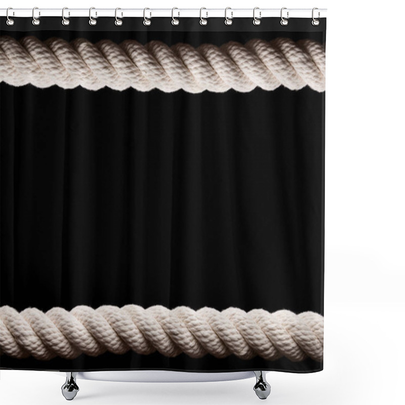 Personality  White Sea Rope On A Black Background Shower Curtains