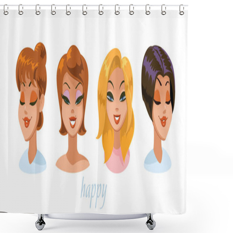 Personality  Various Women Character Expressions Set. Happy. Shower Curtains